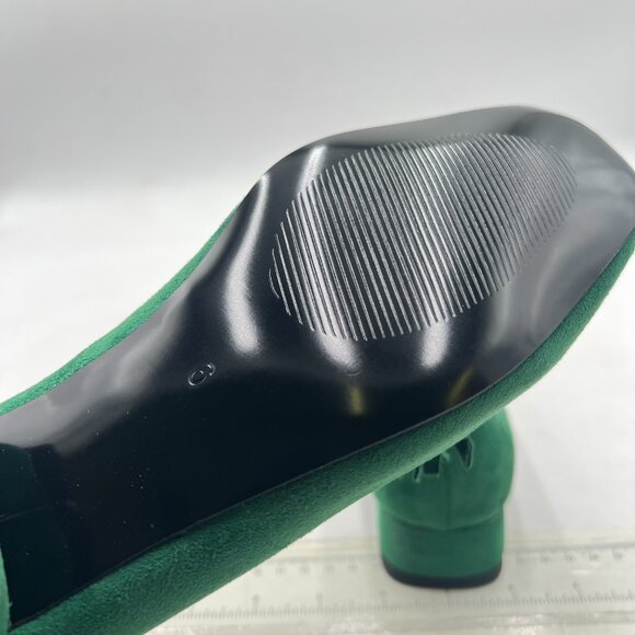 YDN Green Block Low Heel Loafer Square Toe Tassel Fringe Pump Slip On Dress Shoe - Picture 6 of 8